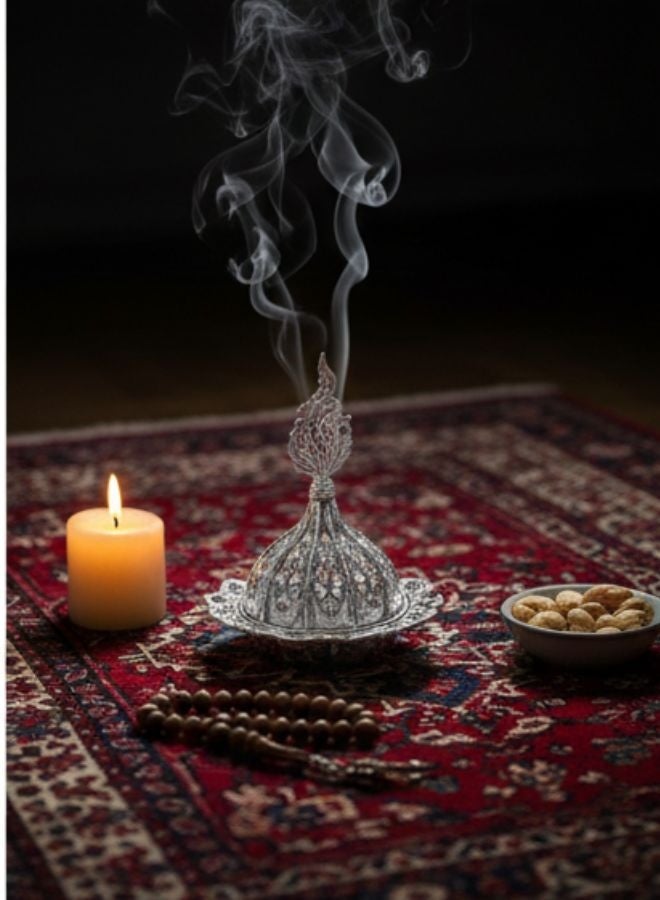 Arabic Incense Burner – Elegant Metal Incense Holder Made of High-Quality Iron with Removable Lid – Perfect for Evenly Spreading Fragrance, Home Decor, Special Occasions & Luxurious Gift for Friends and Family-Silver - Image 2